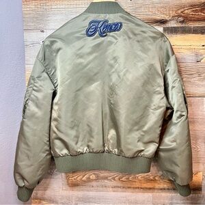 KENZO Green Bomber/Flight/Military Jacket; Embroidered Logo, Multiple Zippers